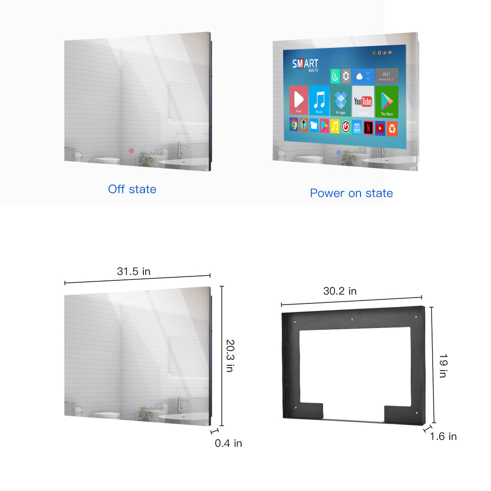 
                  
                    Haocrown 32" TouchScreen Smart Waterproof Bathroom Mirror TV | Model: HG320BM-MT
                  
                