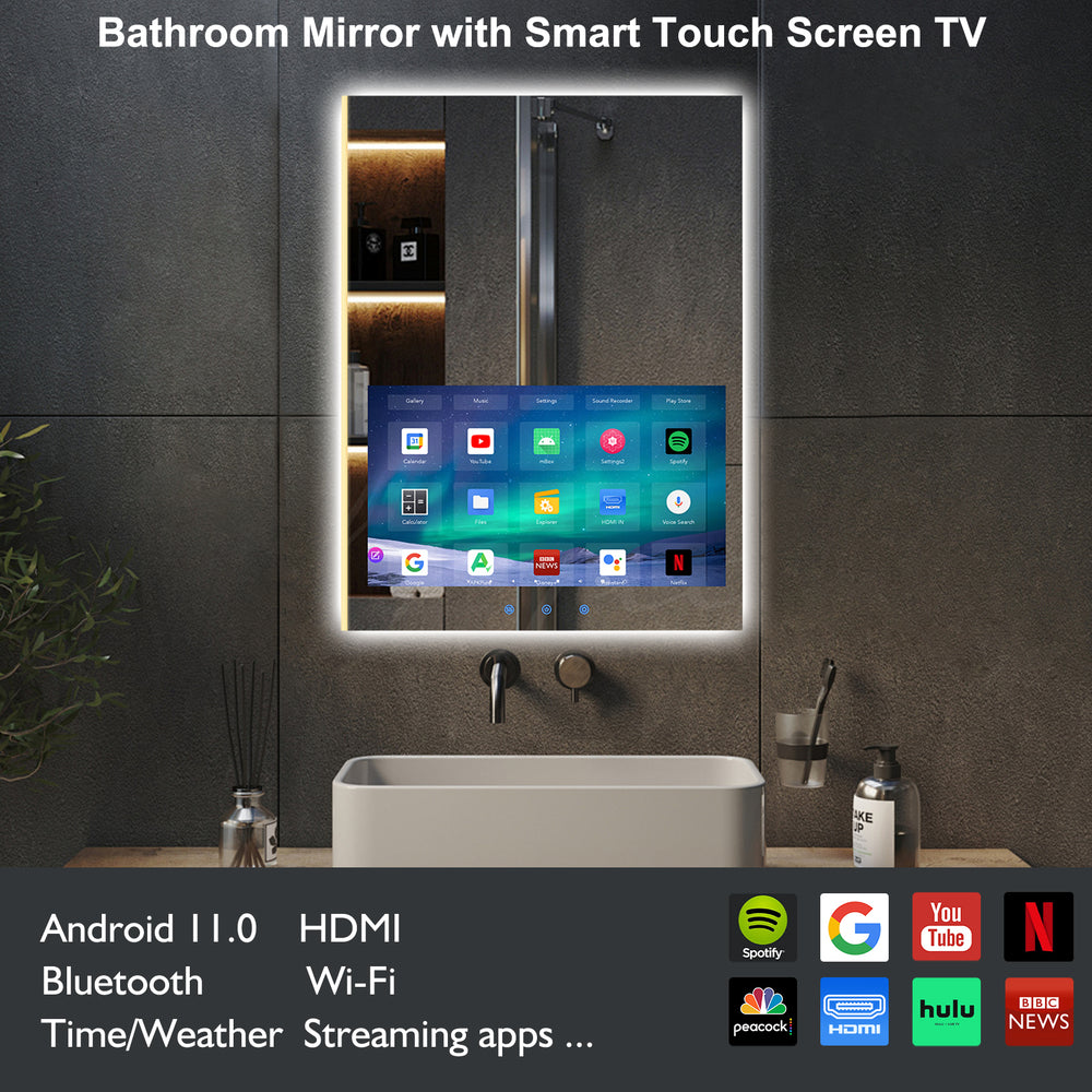 
                  
                    Haocrown 32x24 inch Smart Vanity Mirror  Built in 21.5 inch Touchscreen TV with  Side-illuminated LED Lights , Dimmable Switch 3 Colors and Demister Pad(2025 Model)
                  
                