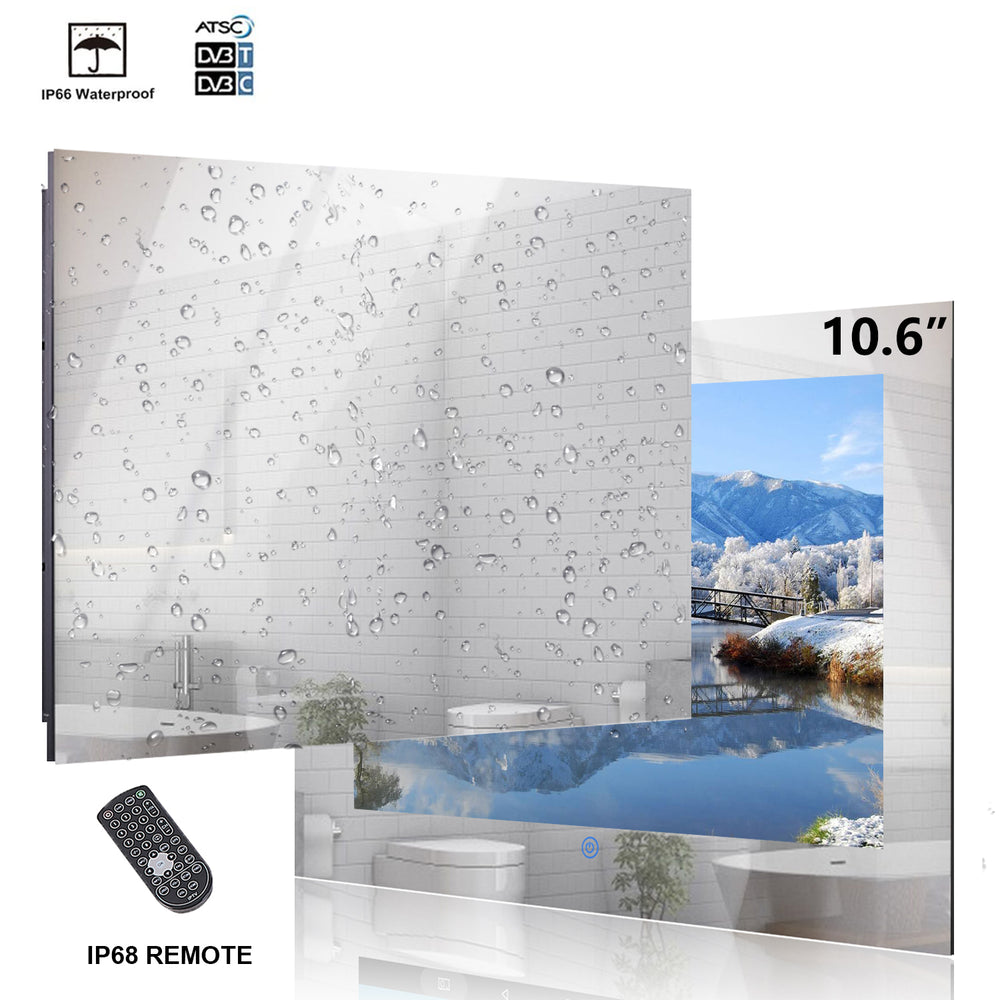 Haocrown 10.6 inches LED Bathroom Waterproof Smart Mirror TV for IP66 Waterproof HD TV Television with HDMI, USB,TV Inputs