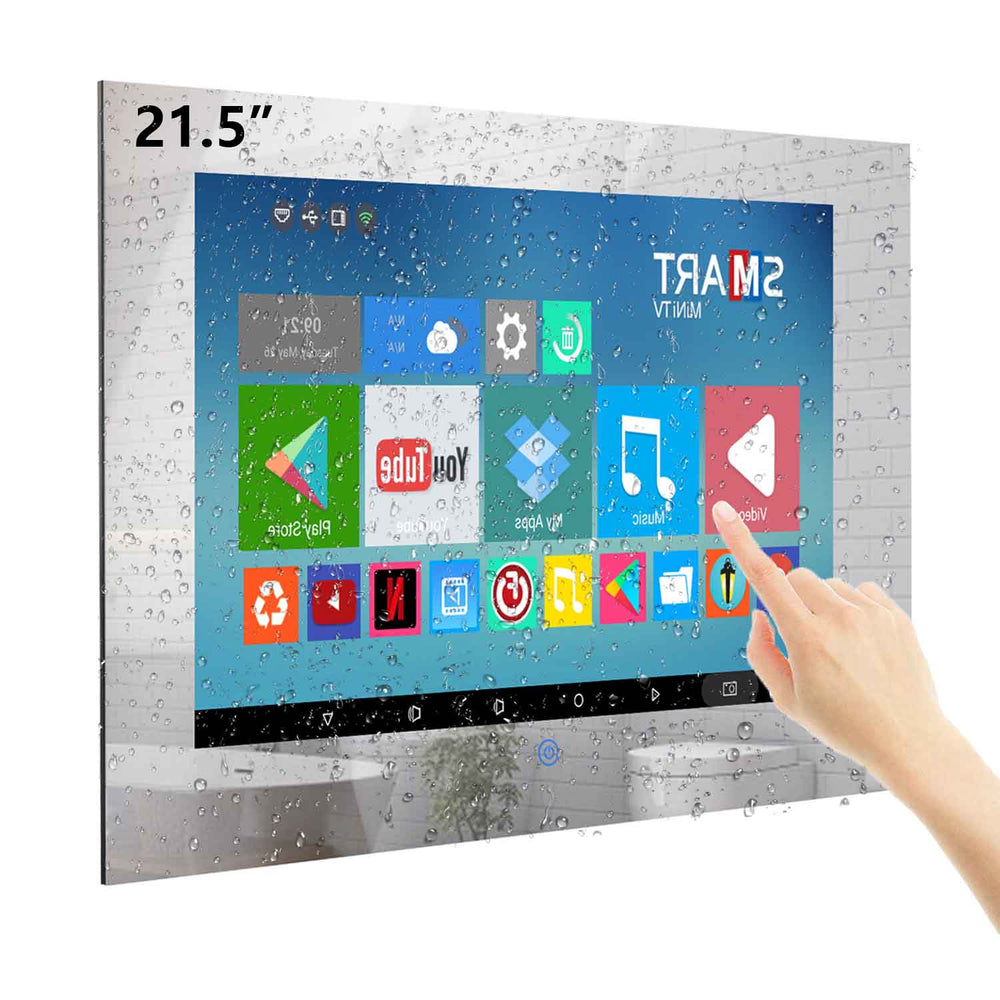 【US ONLY】Haocrown 21.5 inch Touch Screen Smart Mirror Waterproof TV for Bathroom with Android 11.0 System Built-in TV Tuner ,Wi-Fi,Bluetooth-2022 Model-HG220BM(Nearly new)